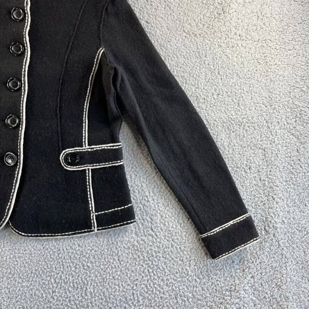 Vintage Talbots Jacket Womens Small Black 100% Merino Wool Coat Military‎ Retro